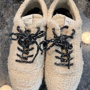 Rag & Bone Beige Textured Sherpa Sneakers with Black Laces